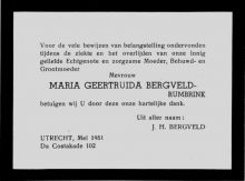 1951 Overlijden Maria Geertruida Rumbrink [1889 - 1951]  